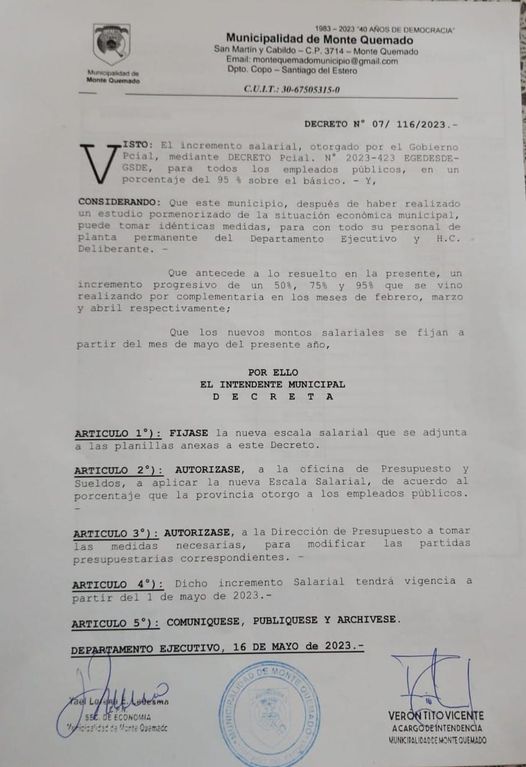 Decreto del incremento salarial