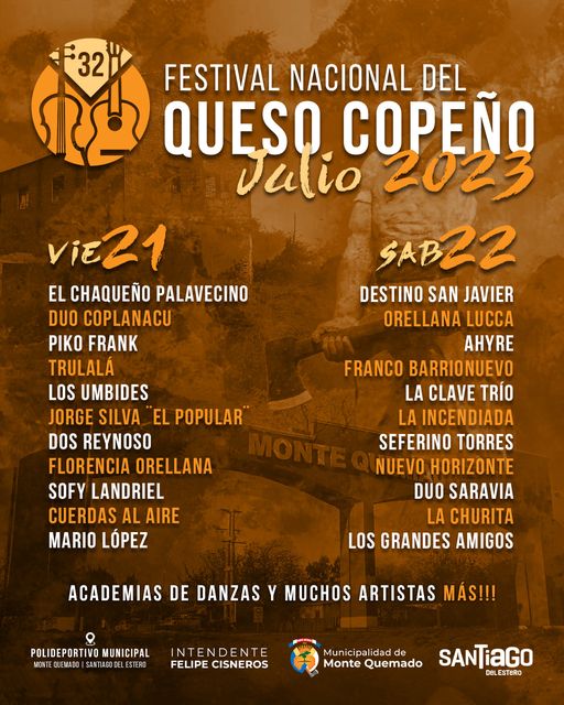 Cartelera Oficial del Festival Nacional del Queso Copeño 2023