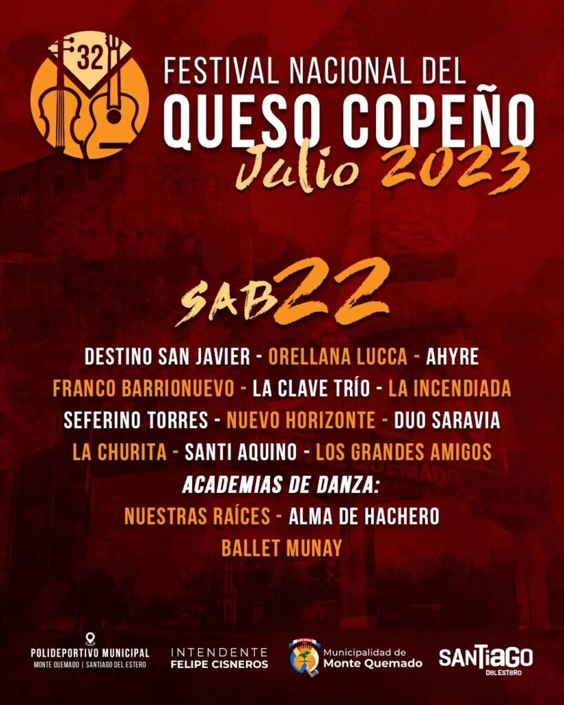 Festival Nacional del Queso Copeño 2023 | Cartelera Sábado 22 de julio