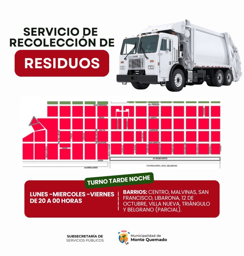 Horarios del Servicio de Recolección durante el turno tarde-noche