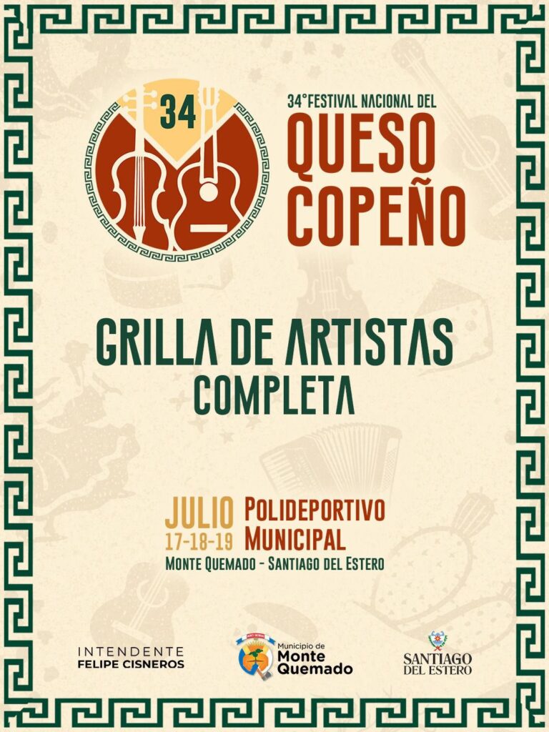 Grilla de artistas por día de la 34 entrega del Festival Nacional del Queso Copeño